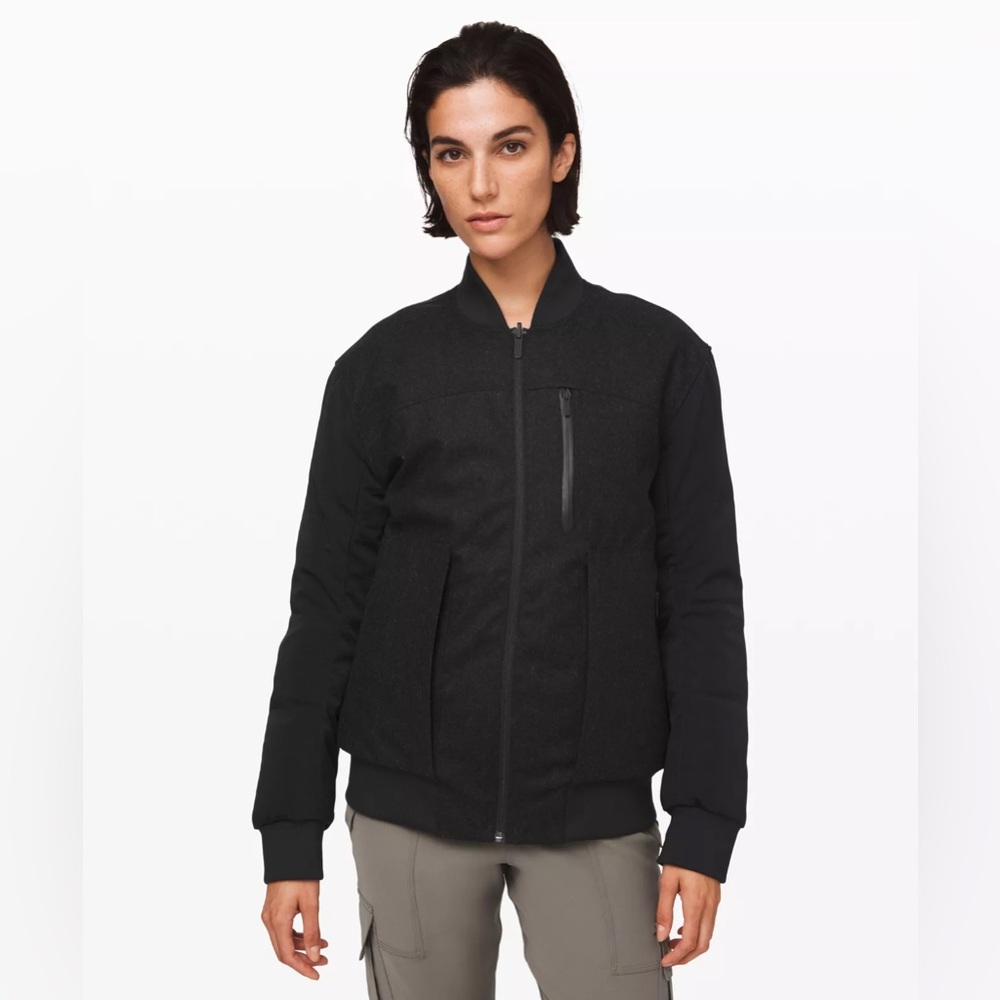 NWOT Lululemon Roam Far Wool Bomber in Black‎ / Heathered Black Size 10/L